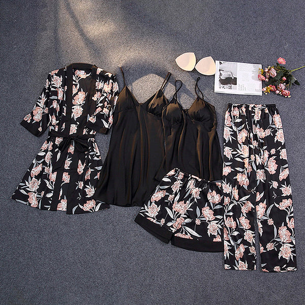 Winter Autumn Women Satin Pyjama Set Sexy Silk Pajamas - ROUTINE FASHION