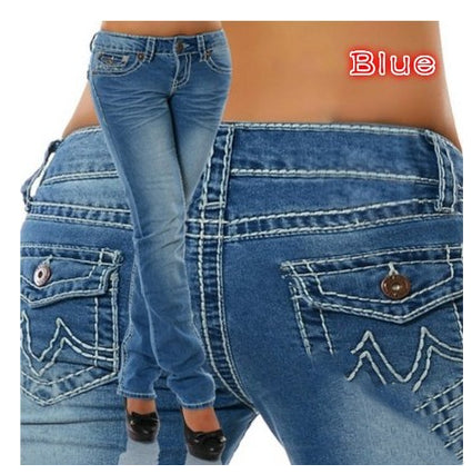 Trousers Jeans For Women Pants Solid White Style Slim Blue - ROUTINE FASHION