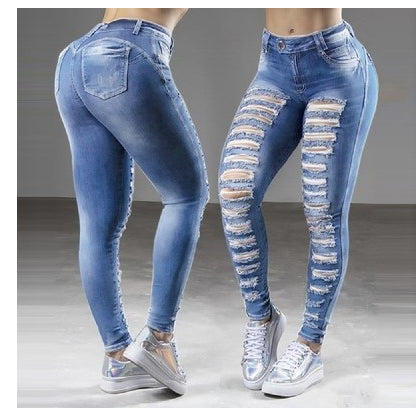 Trousers Jeans For Women Pants Solid White Style Slim Blue - ROUTINE FASHION