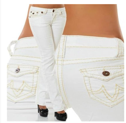 Trousers Jeans For Women Pants Solid White Style Slim Blue - ROUTINE FASHION
