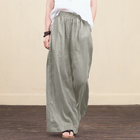 Cotton Linen Wide Legged Pants Women Loose Trousers - ROUTINE FASHION