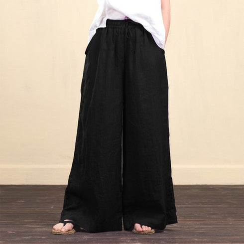 Cotton Linen Wide Legged Pants Women Loose Trousers - ROUTINE FASHION