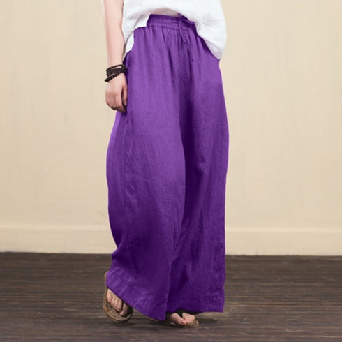 Cotton Linen Wide Legged Pants Women Loose Trousers - ROUTINE FASHION