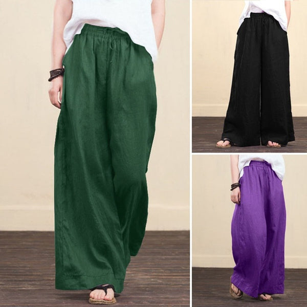 Cotton Linen Wide Legged Pants Women Loose Trousers - ROUTINE FASHION