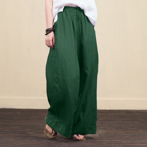 Cotton Linen Wide Legged Pants Women Loose Trousers - ROUTINE FASHION