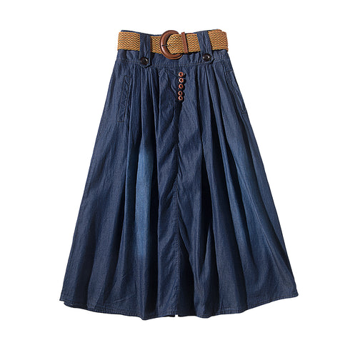 Thin Elastic Waist Denim Long Skirt - ROUTINE FASHION