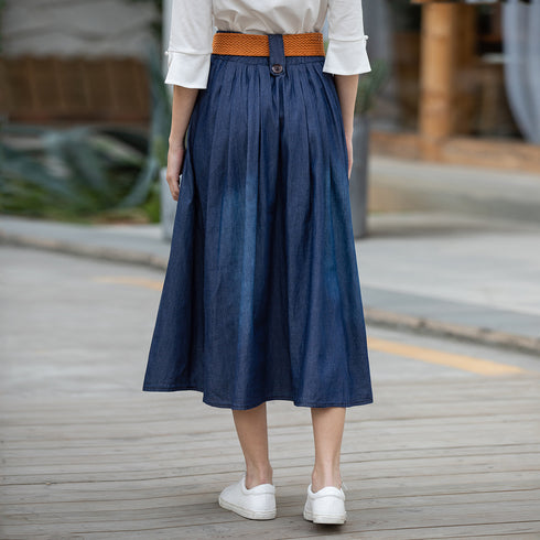 Thin Elastic Waist Denim Long Skirt - ROUTINE FASHION