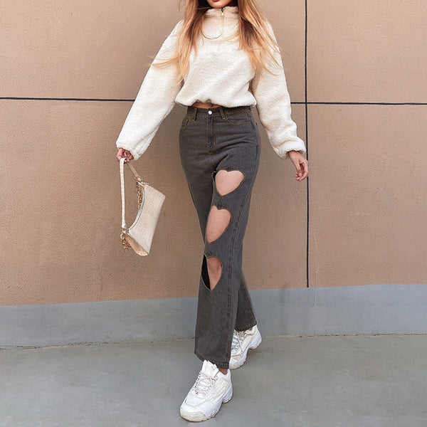 Women Flare Jeans Mid Waist Bell Jeans Stretch Slim Pants Length Jeans Fashion Design Vintage Wide Leg Denim Trousers Hole Jeans - ROUTINE FASHION