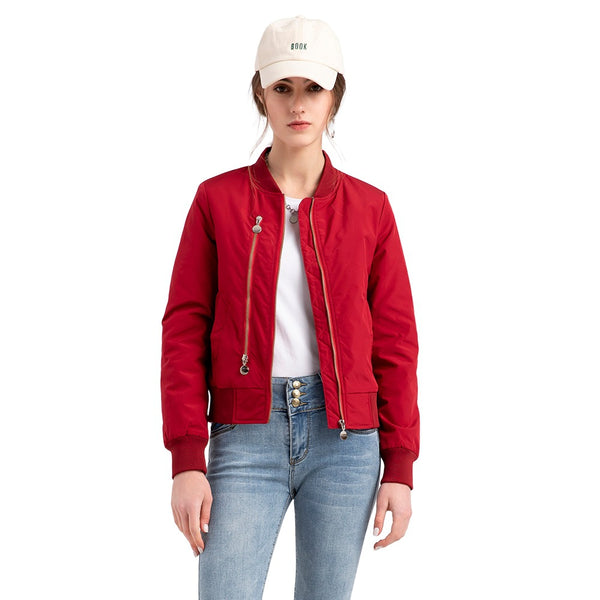 Bomber Jacket Women's Zipper Embellished Ribbed Cuffs Quilted Women's Jacket - ROUTINE FASHION