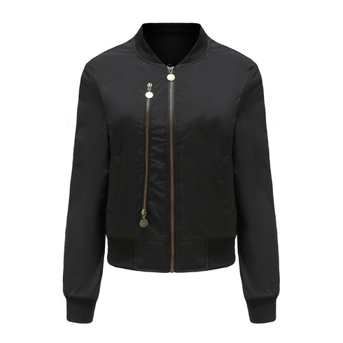 Bomber Jacket Women's Zipper Embellished Ribbed Cuffs Quilted Women's Jacket - ROUTINE FASHION