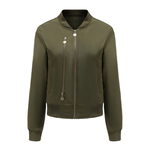 Bomber Jacket Women's Zipper Embellished Ribbed Cuffs Quilted Women's Jacket - ROUTINE FASHION