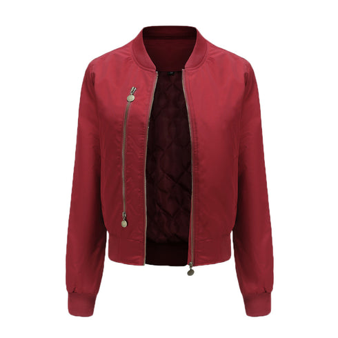 Bomber Jacket Women's Zipper Embellished Ribbed Cuffs Quilted Women's Jacket - ROUTINE FASHION