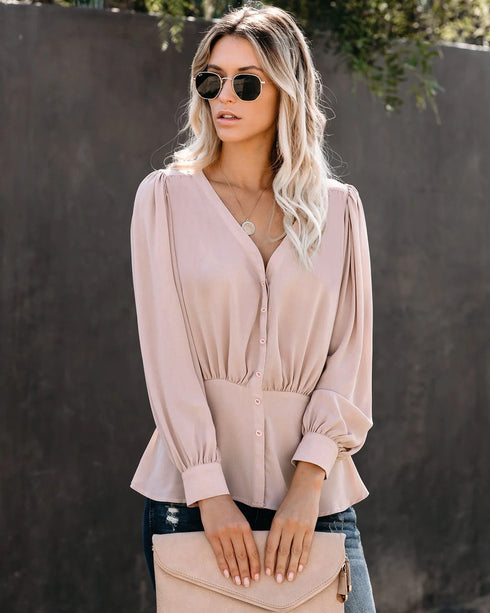 Fashion Simple V-neck Long-sleeved Blouse Blouse - ROUTINE FASHION
