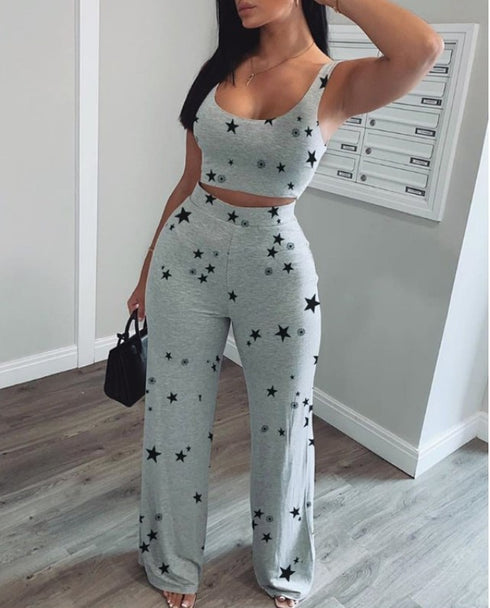 Vest Trousers Casual Sports Star Print Suit Women - ROUTINE FASHION