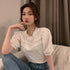 Blue Shirt Women Sleeve Puff Sleeve French Blouse - ROUTINE FASHION
