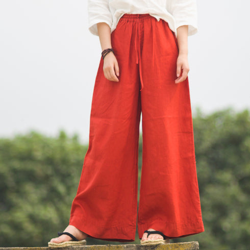 Cotton Linen Wide Legged Pants Women Loose Trousers - ROUTINE FASHION
