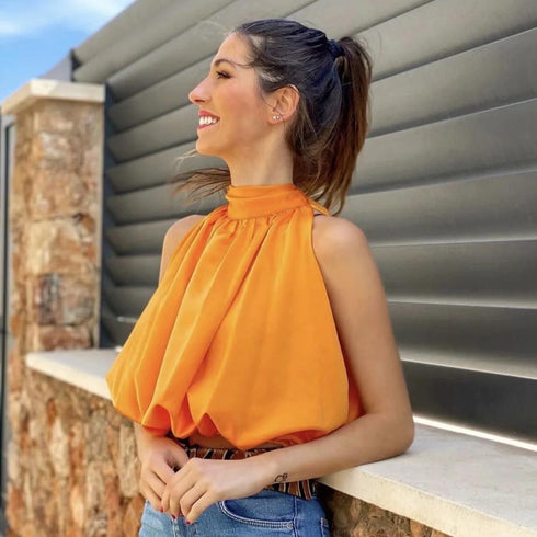 Sexy Blouses Orange Crop Ladies Shirt - ROUTINE FASHION