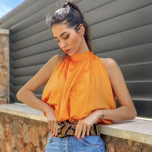 Sexy Blouses Orange Crop Ladies Shirt - ROUTINE FASHION