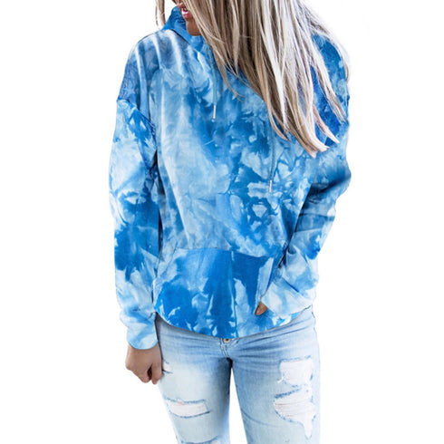 Tie-dye Printed Hooded Sweatshirt Long-sleeved Plus Size Top Women - ROUTINE FASHION