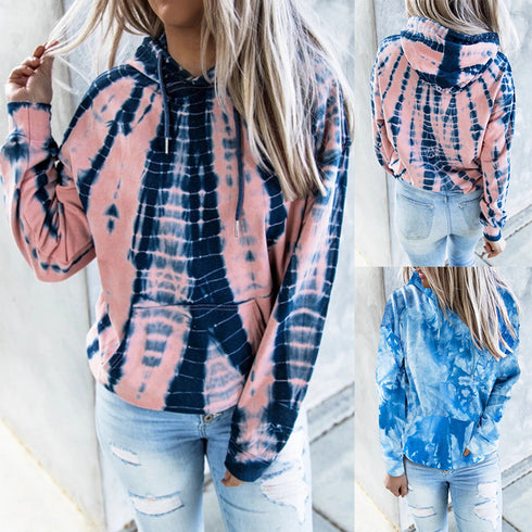 Tie-dye Printed Hooded Sweatshirt Long-sleeved Plus Size Top Women - ROUTINE FASHION