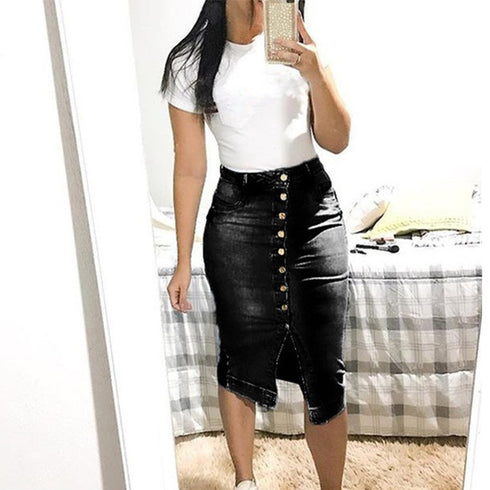 Denim Long Skirt Buttoned Slim Sexy Long Skirt - ROUTINE FASHION