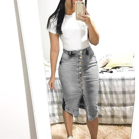 Denim Long Skirt Buttoned Slim Sexy Long Skirt - ROUTINE FASHION
