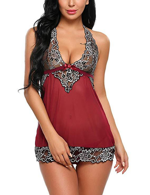 Summer Sexy Women Nightwear V-Neck Lace Lingerie Babydoll - ROUTINE FASHION