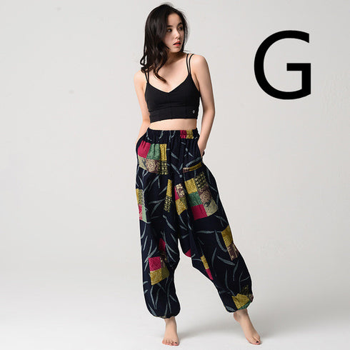 Women Harem Pants CottonLinen Hippie Trousers Baggy Elastic - ROUTINE FASHION