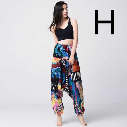 Women Harem Pants CottonLinen Hippie Trousers Baggy Elastic - ROUTINE FASHION