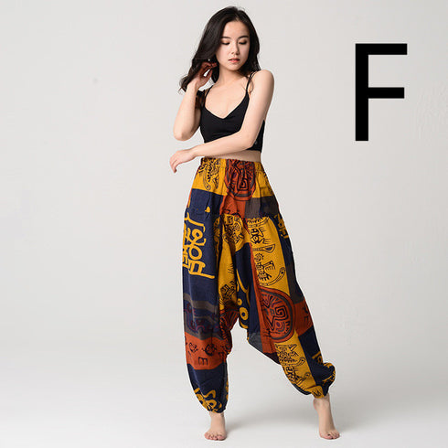 Women Harem Pants CottonLinen Hippie Trousers Baggy Elastic - ROUTINE FASHION