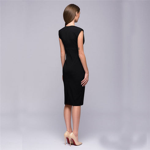 Deep V split solid color pencil skirt - ROUTINE FASHION