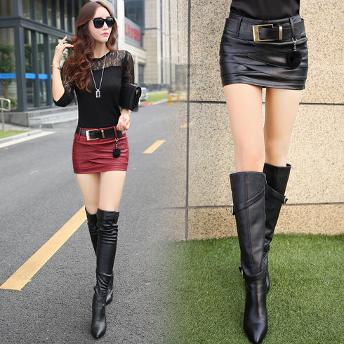 Pu leather skirt sexy slim skirt - ROUTINE FASHION