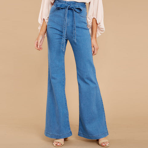 High-stretch Slim-fit Lace-up Wide-leg Flared Jeans - ROUTINE FASHION