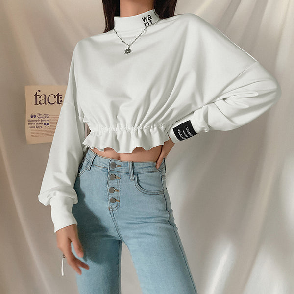 Letter-print slim high-neck tunic sweatshirt - ROUTINE FASHION