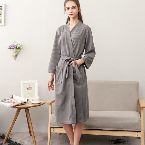 Women's Thin Couple's Nightgown Three Quarter Sleeve Bathrobe - ROUTINE FASHION