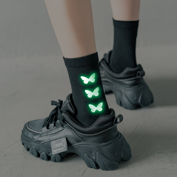 Black socks women luminous butterfly tube socks - ROUTINE FASHION