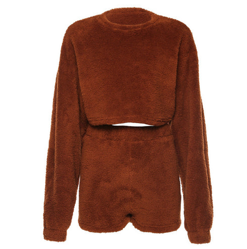 two pieces set solid women outfit fashion velvet - ROUTINE FASHION