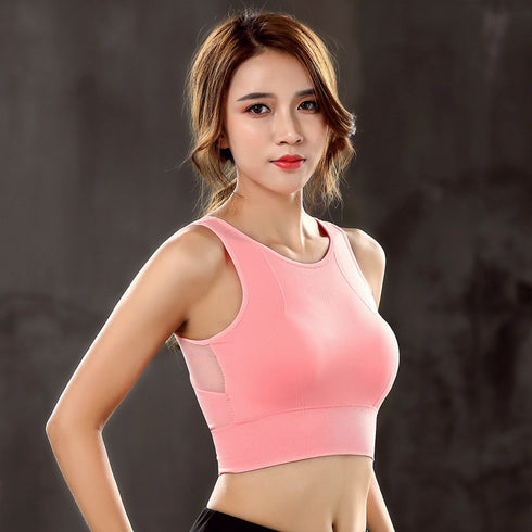 Women Breathable Mesh Sports Bras Shockproof Padded Athletic Gym Running Bra Solid Seamless Fitness Yoga Sport Tops Vest - ROUTINE FASHION