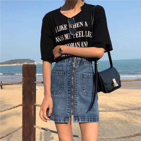 Denim skirt with zip - ROUTINE FASHION