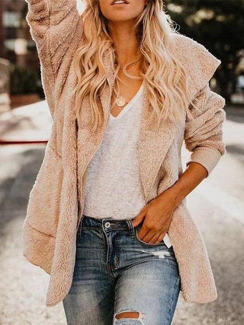 Long Sleeve Sweet Pockets Teddy Bear Coats - ROUTINE FASHION