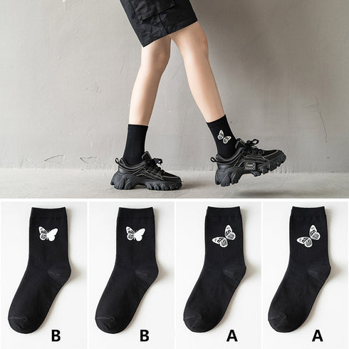 Black socks women luminous butterfly tube socks - ROUTINE FASHION