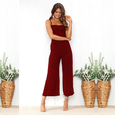 Sexy suspenders wrapped chest zipper jumpsuit women - ROUTINE FASHION
