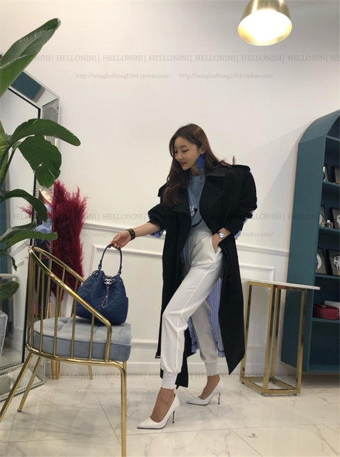 Lapel tie striped trench coat - ROUTINE FASHION