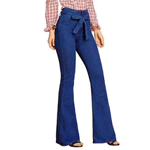 High-stretch Slim-fit Lace-up Wide-leg Flared Jeans - ROUTINE FASHION