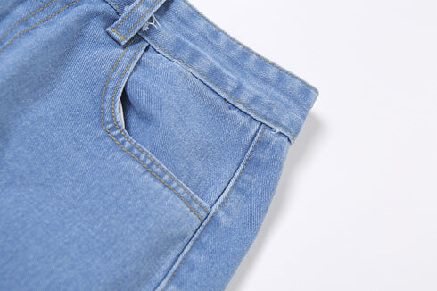 High Waist Slim Straight Pants Ripped Casual Jeans - ROUTINE FASHION