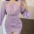 Purple Satin Dress Bag Hip Skirt Irregular Hollowed Out Hanging Neck - ROUTINE FASHION