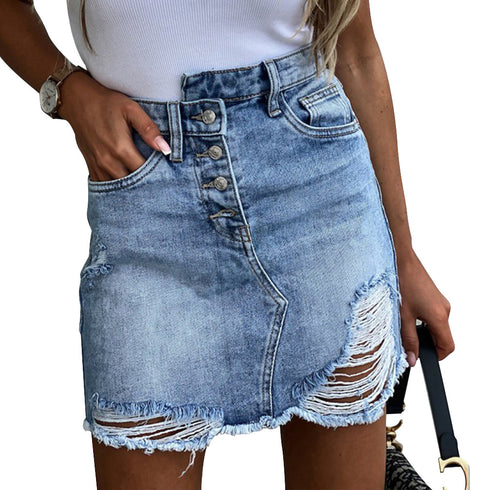 Retro irregular ripped denim skirt - ROUTINE FASHION