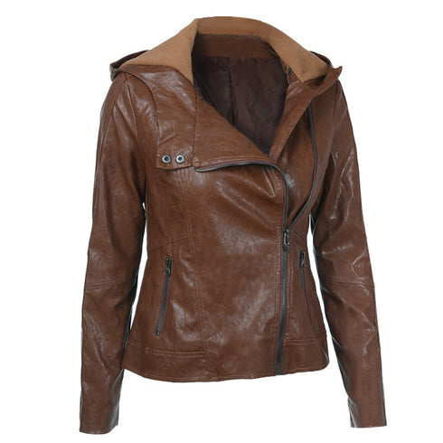 Solid color women's leather jacket - ROUTINE FASHION