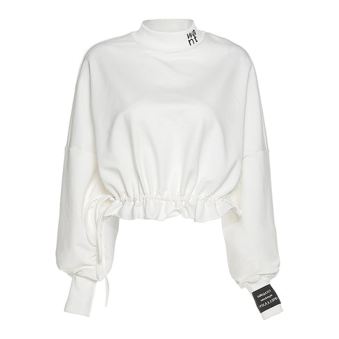 Letter-print slim high-neck tunic sweatshirt - ROUTINE FASHION