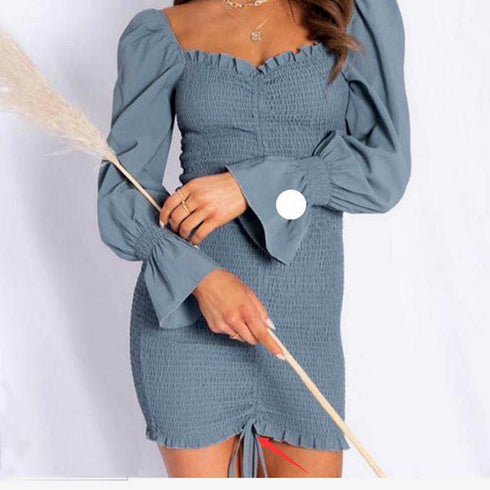 Long-sleeved ruched tie wrap hip skirt - ROUTINE FASHION